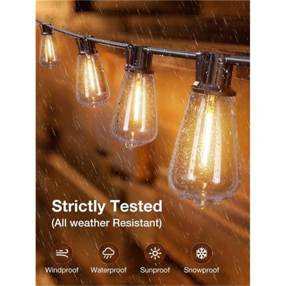 150 FT (3x50FT) Outdoor String Lights,Waterproof Patio Lights ETL ListedLED Bulb - Picture 2 of 7